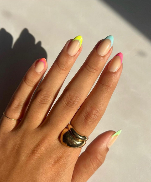 25 August Nail Ideas in 2022 — Different Color French Tip Nails