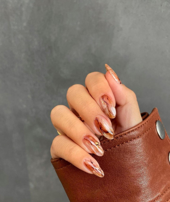 34 The Best Fall Nail Trends For 2022 — Marble Almond Nails