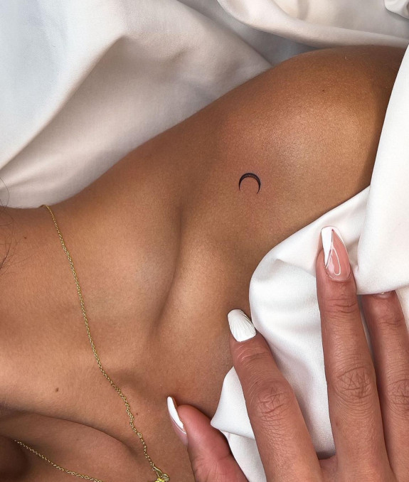 30 Small Tattoos Ideas — Small Crescent Moon Tattoo on Shoulder