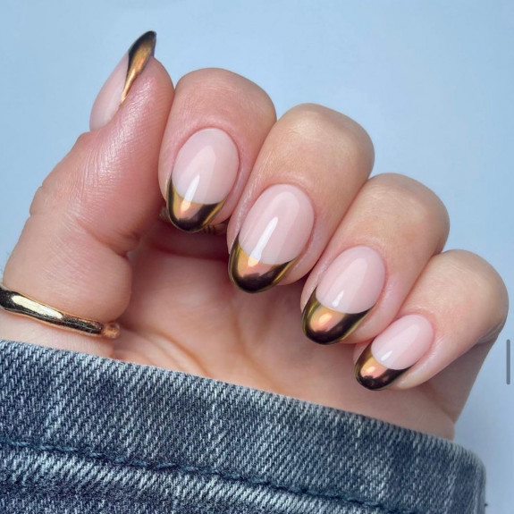 45 Earthy Autumn Nail Ideas — Copper Chrome Tip Nails