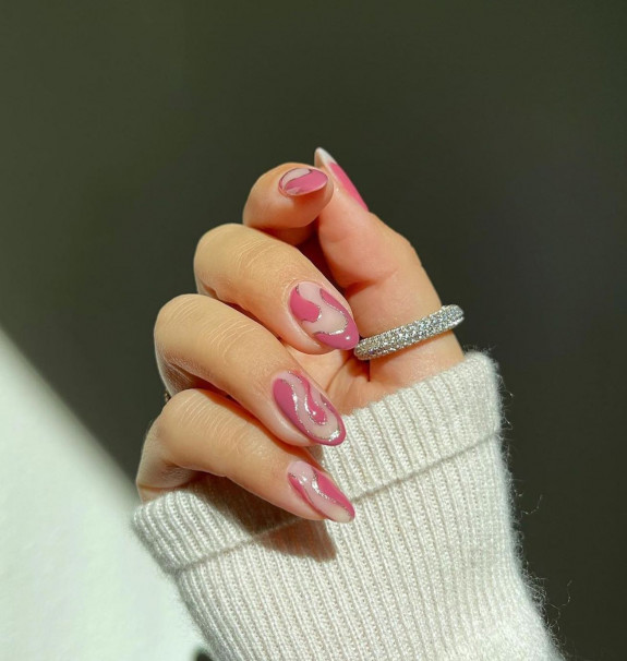 34 The Best Fall Nail Trends For 2022 — Pink Abstract Almond Nails