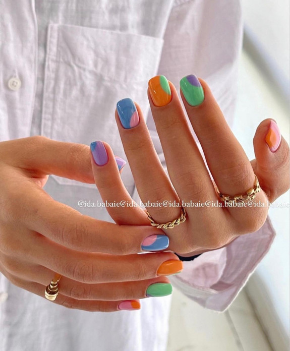 25 August Nail Ideas in 2022 — Bright Two Tone Abstract Nails