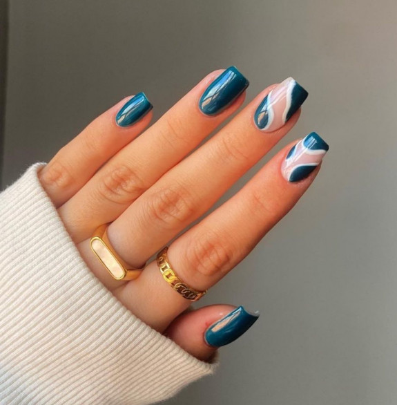 34 The Best Fall Nail Trends For 2022 — Teal Abstract Nails