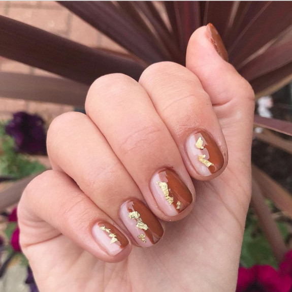 34 The Best Fall Nail Trends For 2022 — Half Nude Half Brown Nails