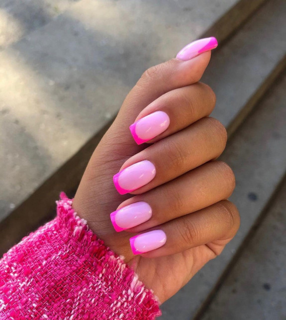 25 August Nail Ideas in 2022 — Hot Pink French Tip Pink Nails