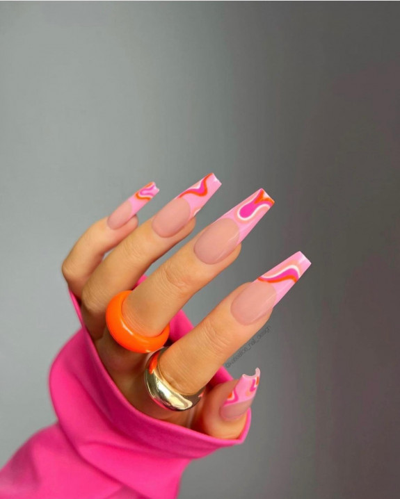 25 August Nail Ideas in 2022 — Pink Abstract Tip Acrylic Pink Nails