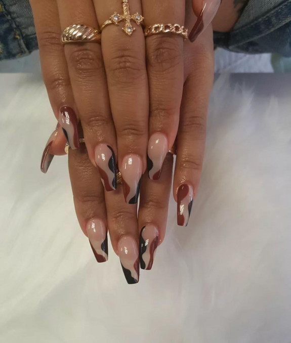 34 The Best Fall Nail Trends For 2022 — Black and Brown Abstract Nails