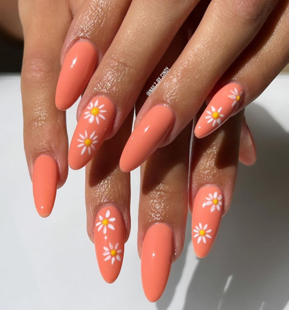 30 Cute Peach Nail Ideas — Flower Peach Almond Nails