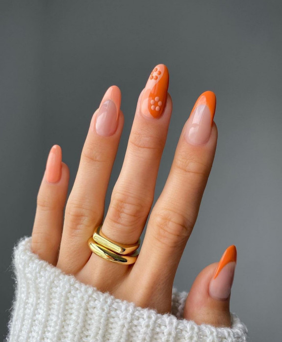 30 Cute Peach Nail Ideas — Peach and Orange French Tip Nails