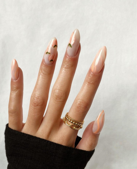 30 Cute Peach Nail Ideas — Almond Milky Peach Nail Design