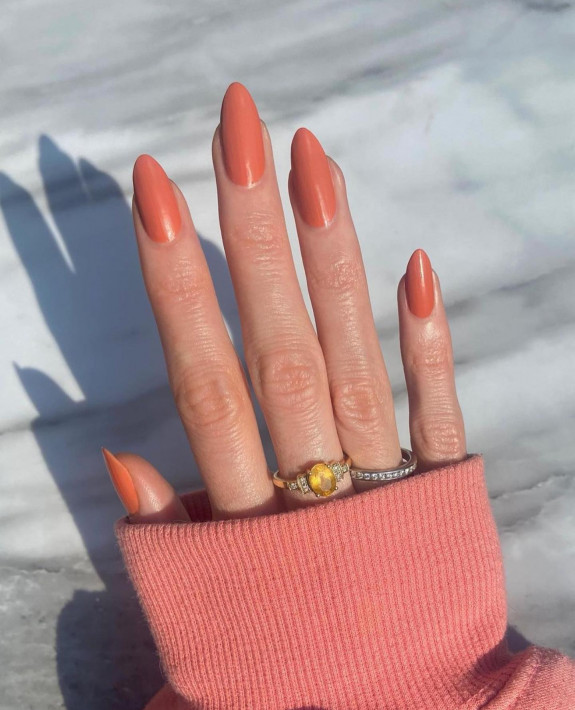 30 Cute Peach Nail Ideas — Dark Peach Almond Nails