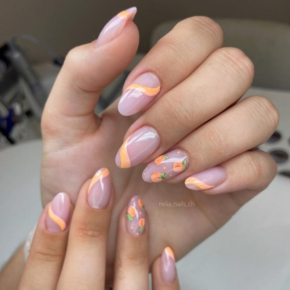 30 Cute Peach Nail Ideas — Soft Peach Swirl + Peach Nails