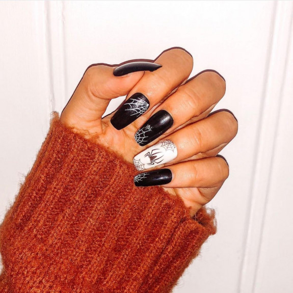 37 Cute Halloween Nails Ideas in 2022 — Black and White Spiderweb Nails