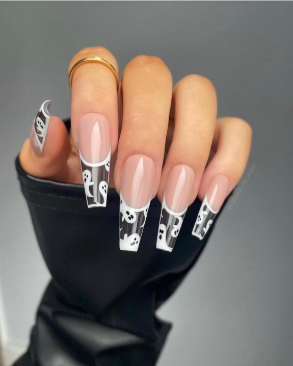 37 Cute Halloween Nails Ideas in 2022 — Ghost Clear French Tip Nails