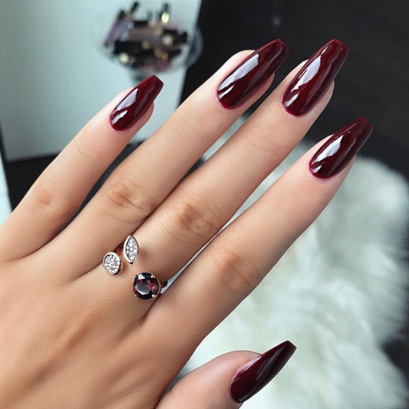 45 Gorgeous Burgundy Nails — Shiny Burgundy Long Nails