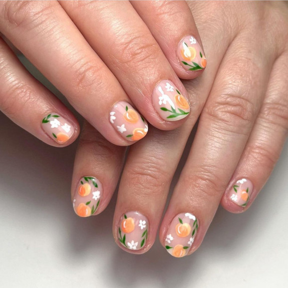 30 Cute Peach Nail Ideas — Peach Short Nails