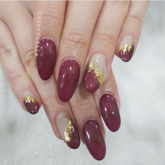 45 Gorgeous Burgundy Nails — Half Nude Half Burgundy Nails