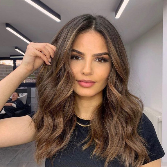 15 Flattering Round Face Haircuts in 2022 — Coffee Tone Middle Part  Hairstyle