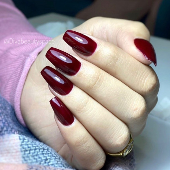 45 Gorgeous Burgundy Nails — Glossy Burgundy Nails