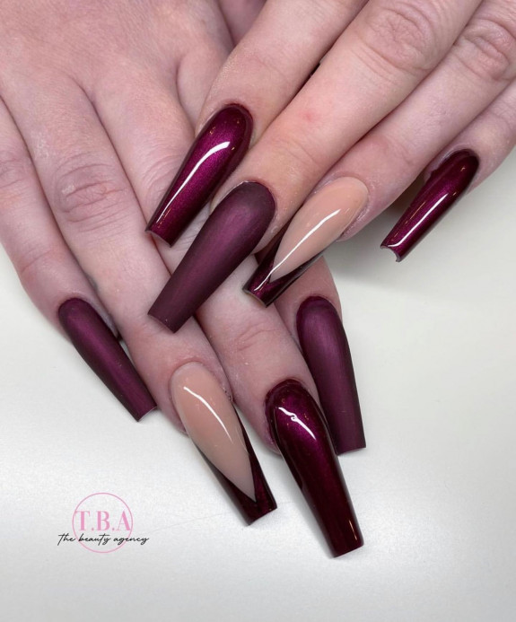 45 Gorgeous Burgundy Nails — Shiny & Matte Burgundy Ballerina Nails