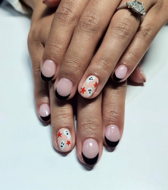 37 Cute Halloween Nails Ideas in 2022 — Ghost + Black French Tip Nails