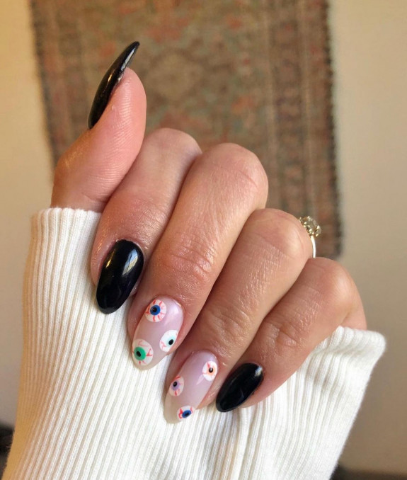 37 Cute Halloween Nails Ideas in 2022 — Eyeball Black Nails