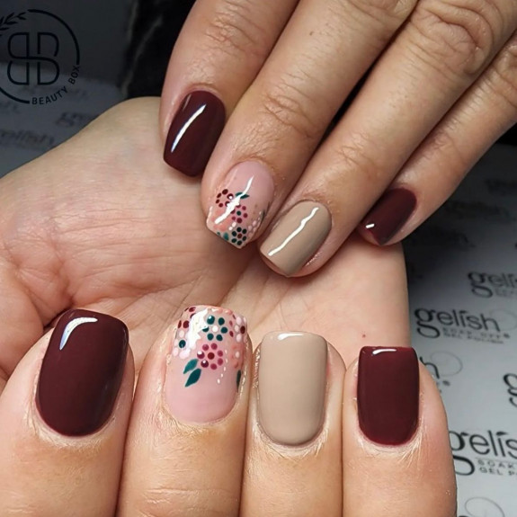 33 Best Fall Nail Colors — Flower Brown Autumn Nails