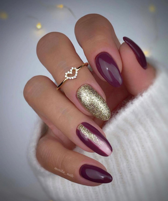 45 Gorgeous Burgundy Nails — Glitter + Glossy Burgundy Nails