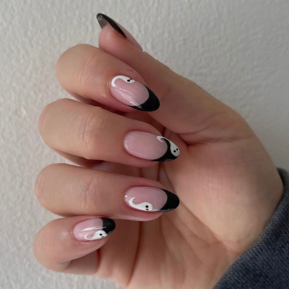 37 Cute Halloween Nails Ideas in 2022 — Ghost + Black French Tip Nails