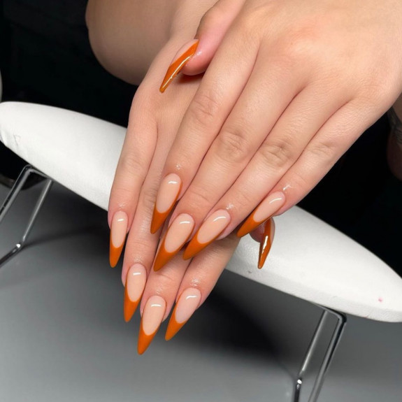 33 Best Fall Nail Colors — Orange Pumpkin French Tip Nails