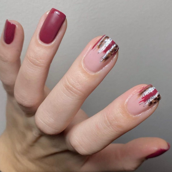 45 Gorgeous Burgundy Nails — Autumn Burgundy and Glitter Nails