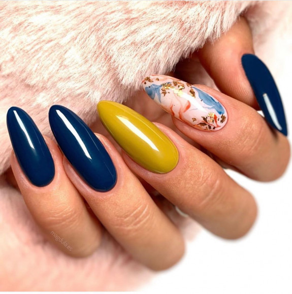 33 Best September Nails — Dark Blue and Marble Nails