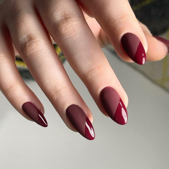 45 Gorgeous Burgundy Nails — Half Glossy Half Matte Nails