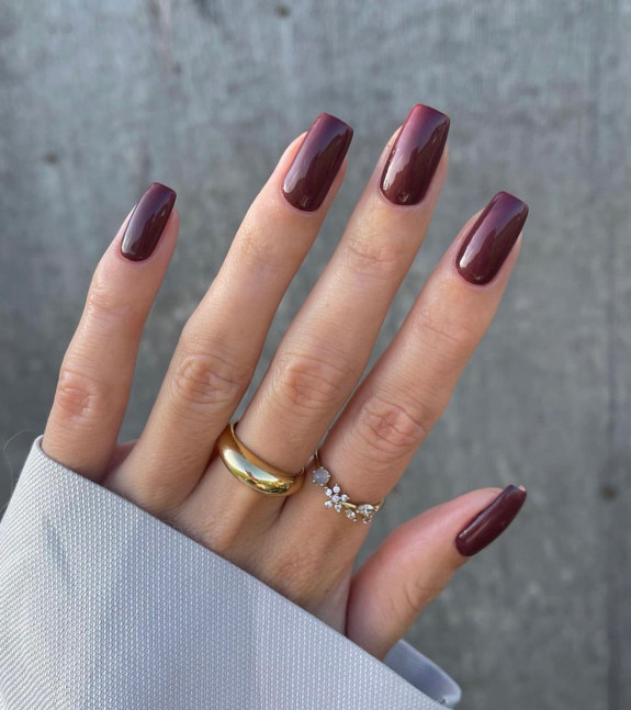 45 Gorgeous Burgundy Nails — Square Round Burgundy Nails