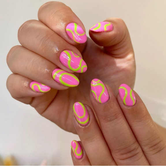 31 Cute September Nail Ideas — Neon Green Pink Nails