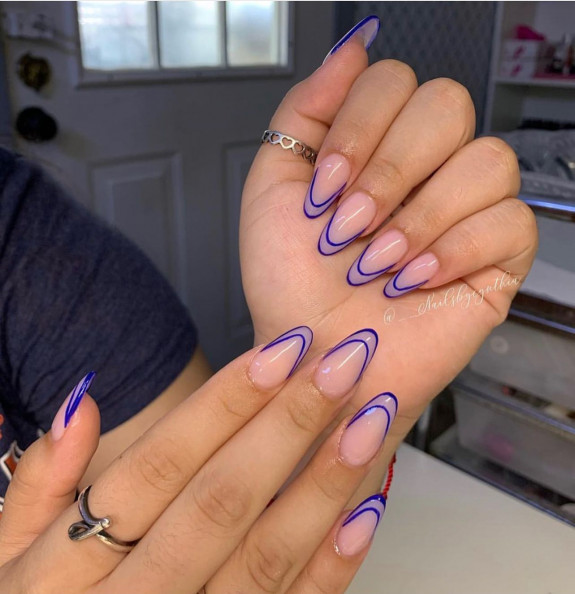 43 Late Summer Nails — Blue Double French Nails