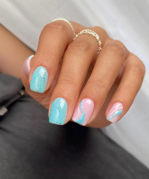 43 Late Summer Nails — Blue Swirl Nails