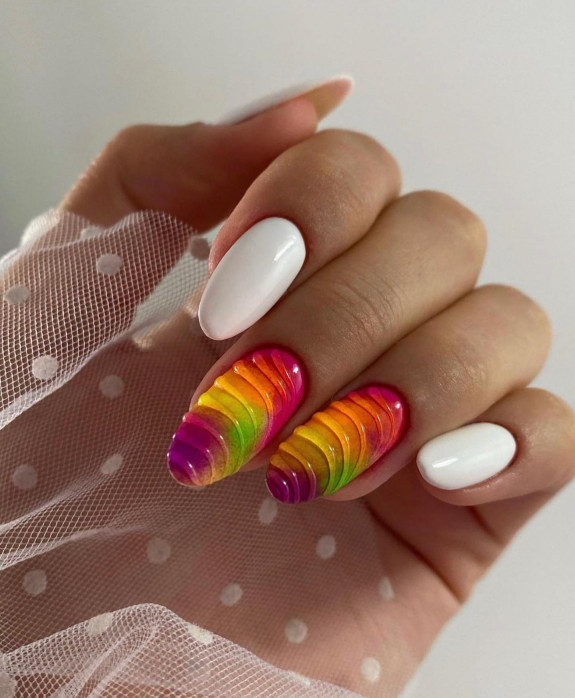 31 Cute September Nail Ideas — Colorful Textured Nails + White Nails