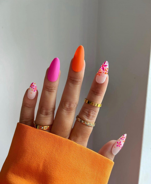 31 Cute September Nail Ideas — Pink and Orange Nails