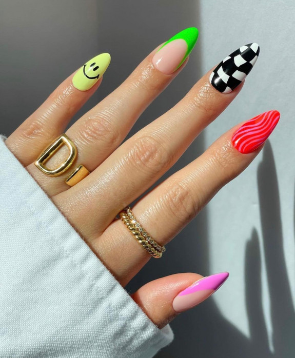 43 Late Summer Nails — Mix and Match Almond Nails