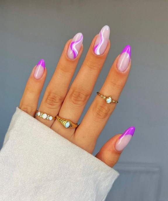 43 Late Summer Nails — Magenta and White Swirl Nails