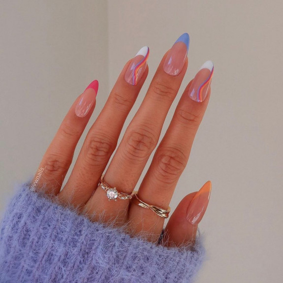 43 Late Summer Nails — Blue, Pink and White Swirl Nails