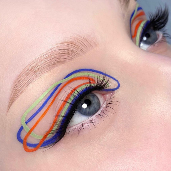 35 Eyeshadow Makeup Looks — Blue, Orange and Mint Graphic Line