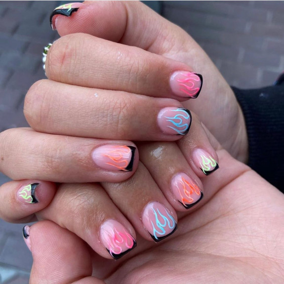 50 Cute French Tip Nails To Try in 2022 — Colored Flame Black French Tip Nails