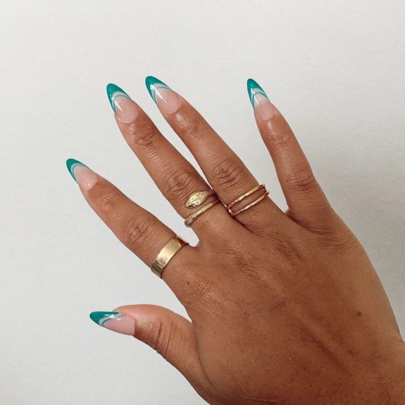 77 Trendiest Fall Nails To Compliment Your Fall Outfits — Green Double French Nails