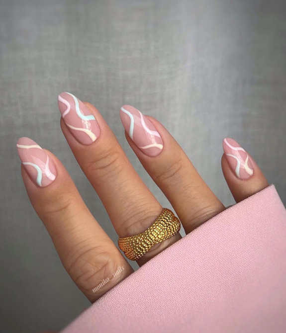 43 Late Summer Nails — Pastel Swirl Sheer Nails