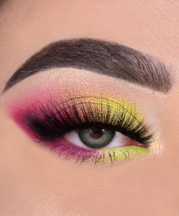 35 Eyeshadow Makeup Looks — Pink and Yellow Makeup