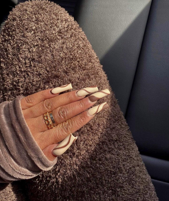 77 Trendiest Fall Nails To Compliment Your Fall Outfits — Matte Chocolate Brown Acrylic Nails