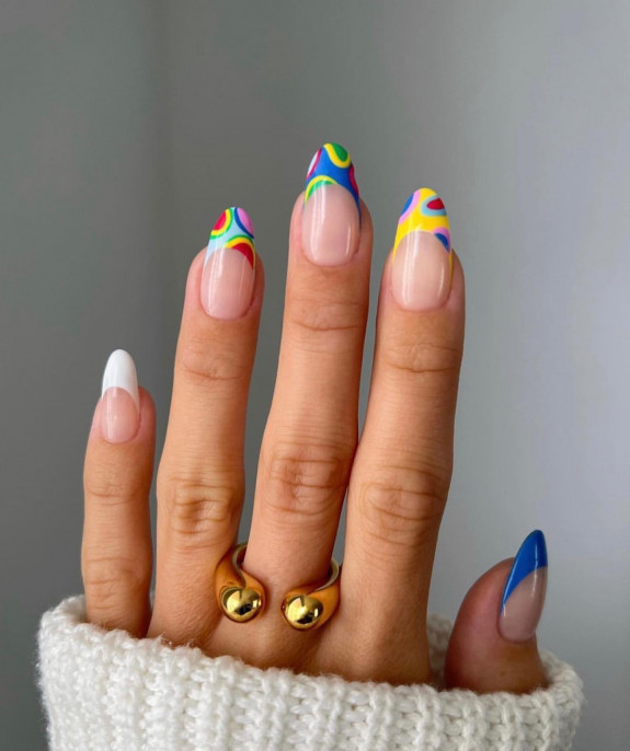 43 Late Summer Nails — Colorful Abstract French Tip Nails