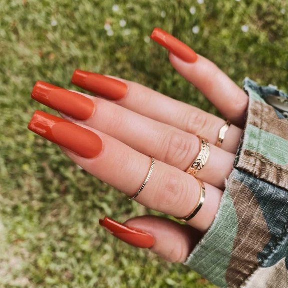 77 Trendiest Fall Nails To Compliment Your Fall Outfits — Burnt Orange French Tip Matte Nails